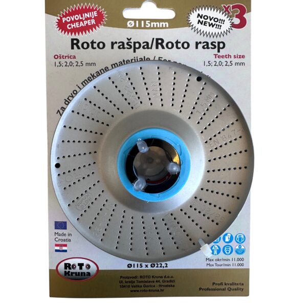 Roto rašpa SET ø115 x ø22,2 mm - brusne oštrice 1,5; 2,0; 2,5 mm (3 kom.)