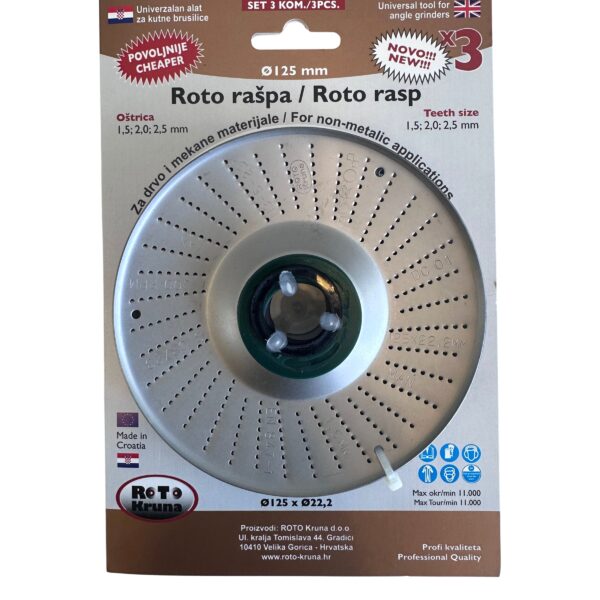 Roto rašpa SET ø125 x ø22,2 mm - brusne oštrice 1,5; 2,0; 2,5 mm (3 kom.)